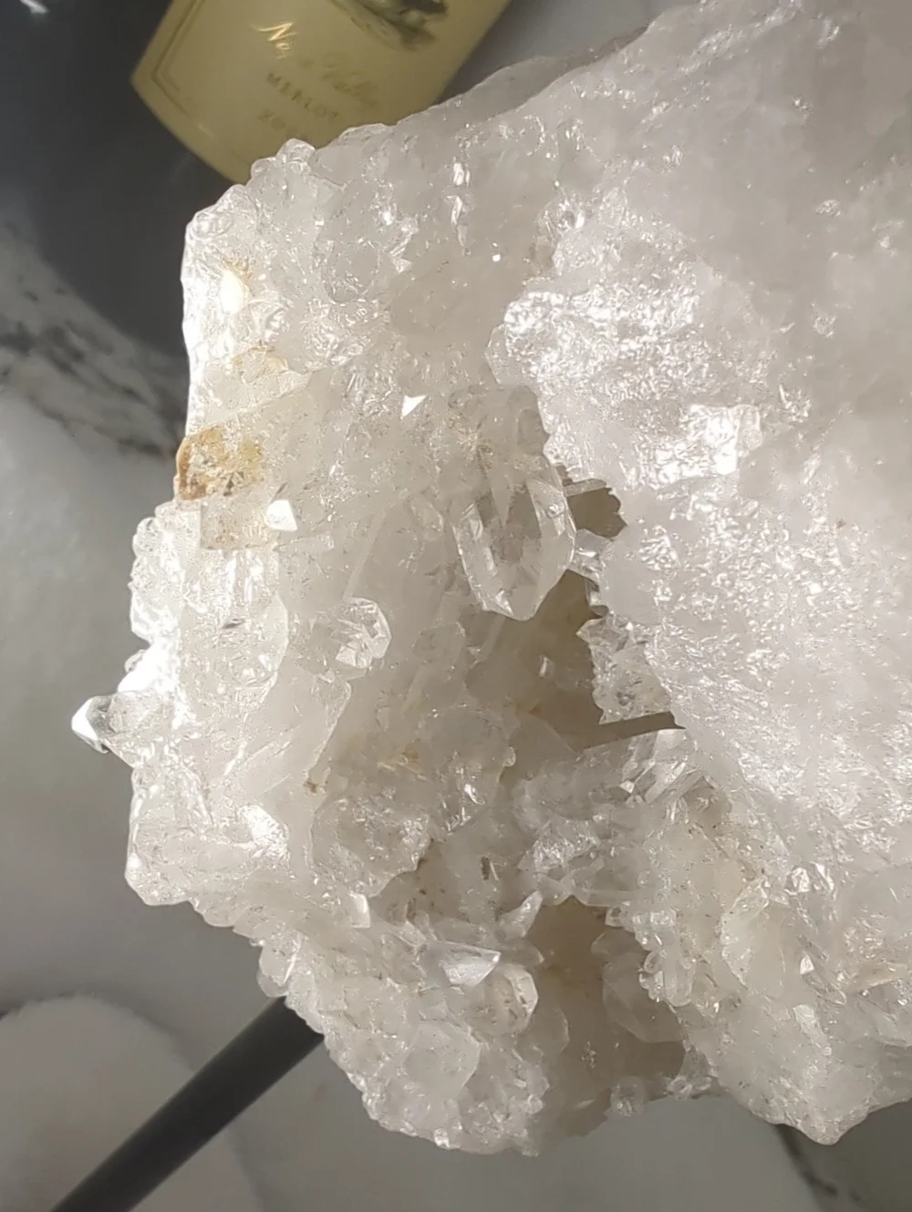 Natural Amethyst Geode And Quartz White Crystal Home Accent - Mounted On Stands.